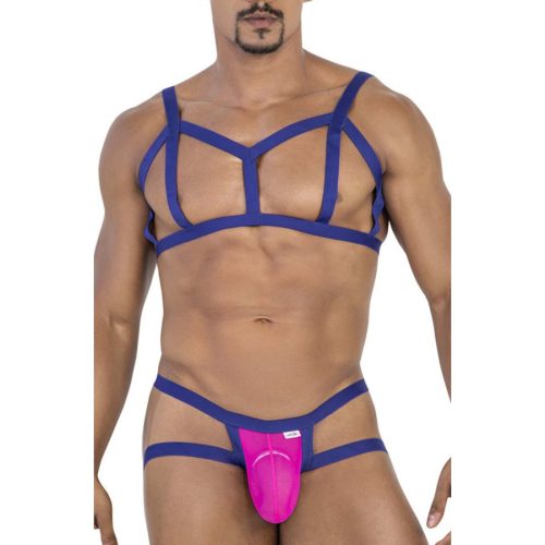 Candyman - Aghai Blue-Pink Thong and Harness Set S/M tanga és heveder szett