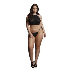   Le Désir Festive Rhinestone Top and Thong XL Black  Fehérnemű szett