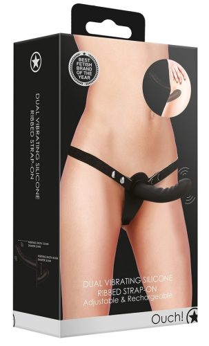 Ouch! - Dual Vibrating Belt Dildo Felcsatolható vibrátor