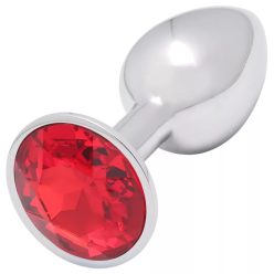 Sunfo - fém anál plug piros kővel (ezüst)