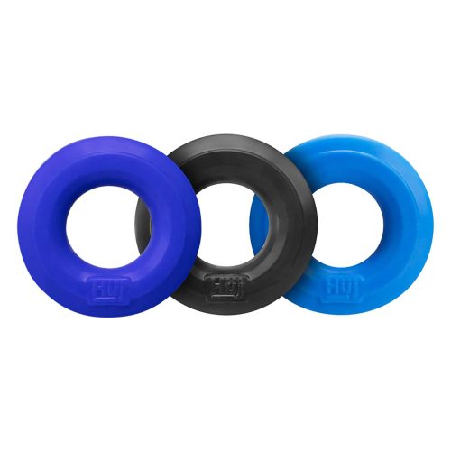 Hünkyjunk Cock Ring 3-Pack - Black Tar + Cobalt + Aqua péniszgyűrű