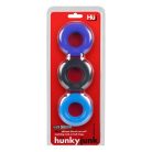 Hünkyjunk Cock Ring 3-Pack - Black Tar + Cobalt + Aqua péniszgyűrű