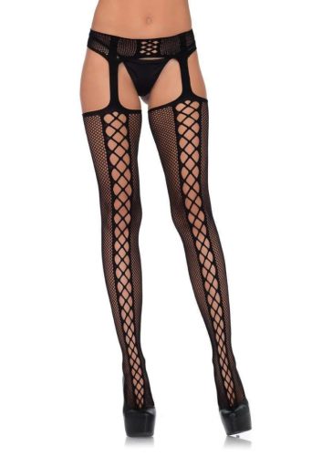 Leg Avenue - Lace up backseam stockings harisnyatartó