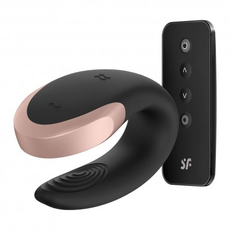 Satisfyer Double Love Black - okos, akkus, vízálló, rádiós párvibrátor