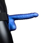  Ouch! Ribbed Hollow Strap-On with Balls - 8" Blue bordázott üreges dildó