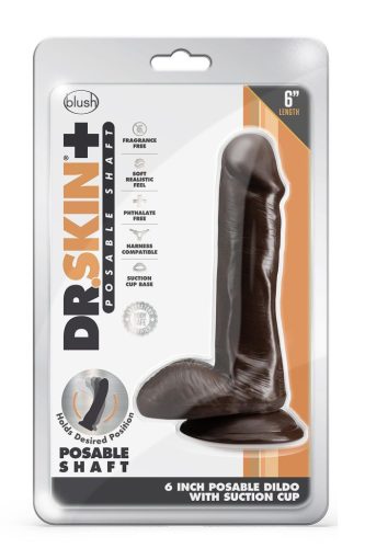 Blush Dr.Skin - Plus 6 Inch Posable Dildo With Balls Chocolate Tapadókorongos dildó