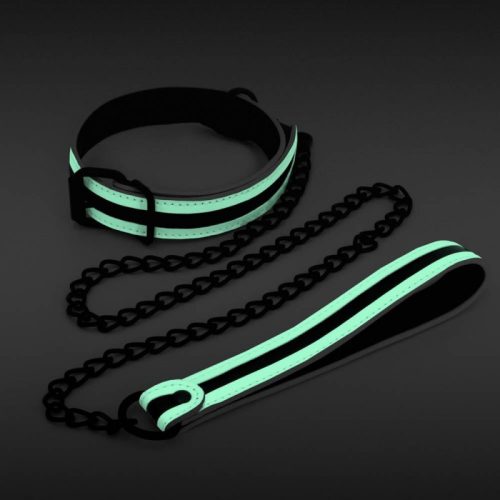 Ns Novelties GLO Bondage  Collar and Leash  Green nyakörv pórázzal
