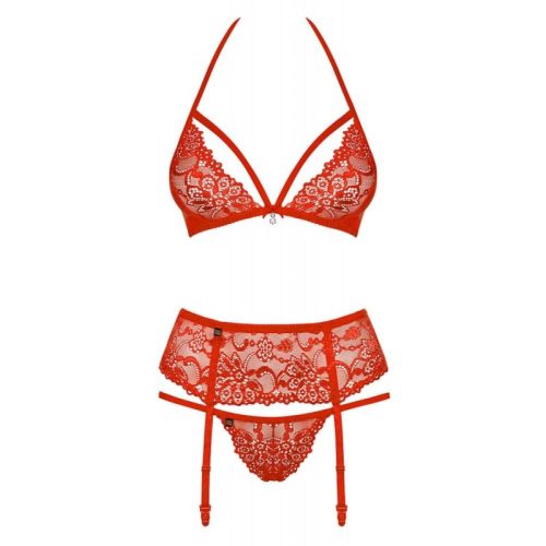 Obsessive 838-SEG-3 set 3-pcs red S/M fehérnemű szett