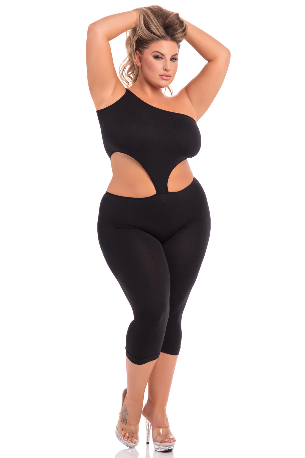 Pink Lipstick One Shoulder Cropped Black cicaruha